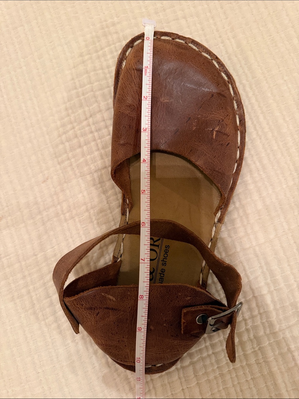 Handmade Brown Leather Women's Ankle-Strap Flats - Picture 6 of 6